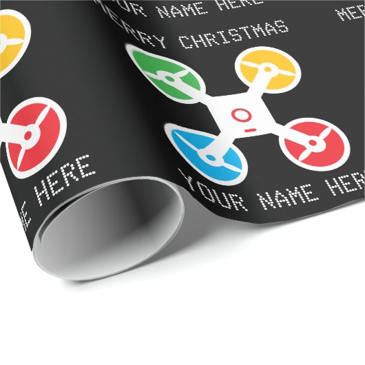 Christmas wrapping paper with fun drone silhouette cadeaupapier (Rol Hoek)
