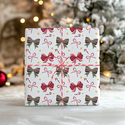 Christmas Wrapping Paper With Red and Green Bows Cadeaupapier