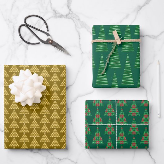 Christmas Wrapping Papers – Golden & Green Trees Inpakpapier Vel (Voorkant)