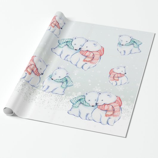 CHRISTMAS WRAPPING PAPIER. POLAR BEER GIFT WRAP CADEAUPAPIER (Uitgerold)