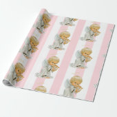 Christmas Wrapping Pink & White Stripe Angel Baby Cadeaupapier (Uitgerold)