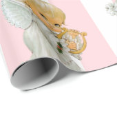 Christmas Wrapping Pink & White Stripe Angel Baby Cadeaupapier (Rol Hoek)