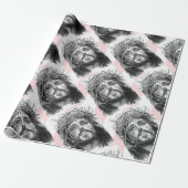 Christmas Wrapping Pink &White Stripe Jesus Christ Cadeaupapier (Uitgerold)