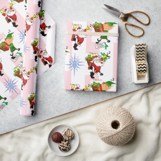 Christmas Wrapping Pink & White Stripe Santa Cadeaupapier (Crafts)