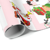 Christmas Wrapping Pink & White Stripe Santa Cadeaupapier (Rol Hoek)