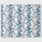 Christmas Wrapping Pink & White Stripe Snowman Cadeaupapier (Vlak)