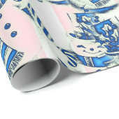 Christmas Wrapping Pink & White Stripe Snowman Cadeaupapier (Rol Hoek)