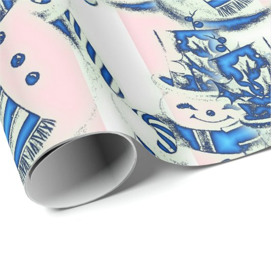 Christmas Wrapping Pink & White Stripe Snowman Cadeaupapier (Rol Hoek)