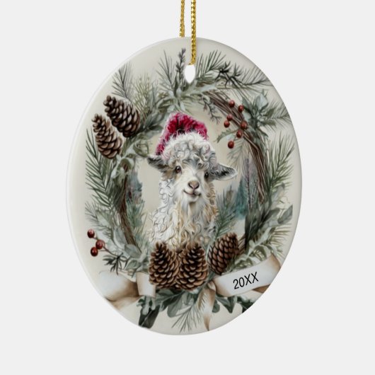 Christmas Wreath Angora Goat  Keramisch Ornament (Rechts)