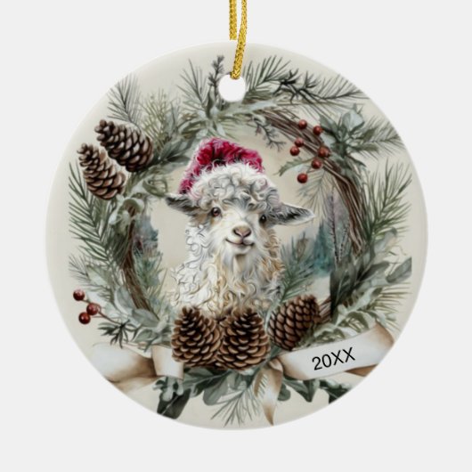 Christmas Wreath Angora Goat  Keramisch Ornament (Voorkant)