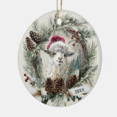 Christmas Wreath Angora Goat  Keramisch Ornament (Links)