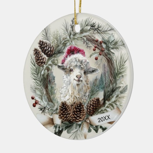 Christmas Wreath Angora Goat  Keramisch Ornament (Links)
