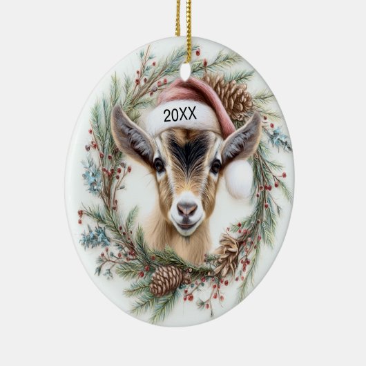 Christmas Wreath Baby Goat  Keramisch Ornament (Rechts)