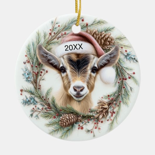 Christmas Wreath Baby Goat  Keramisch Ornament (Voorkant)