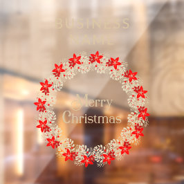 Christmas Wreath Botanical Holly & Poinsettias Raamsticker