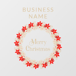 Christmas Wreath Botanical Holly & Poinsettias Raamsticker