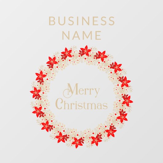 Christmas Wreath Botanical Holly & Poinsettias Raamsticker (Vel)
