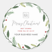 Christmas Wreath Business Toevoegen Aangepast bedr Ronde Sticker (Voorkant)
