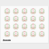 Christmas Wreath Candy Cane Bow | Monogram Ronde Sticker (Vel)