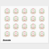 Christmas Wreath Candy Cane Bow | Monogram  Ronde Sticker (Vel)
