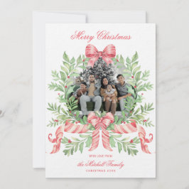 Christmas Wreath Candy Cane Bow | Photo Card Save The Date