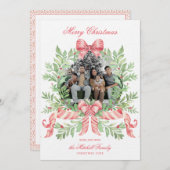Christmas Wreath Candy Cane Bow | Photo Card Save The Date (Voorkant / Achterkant)
