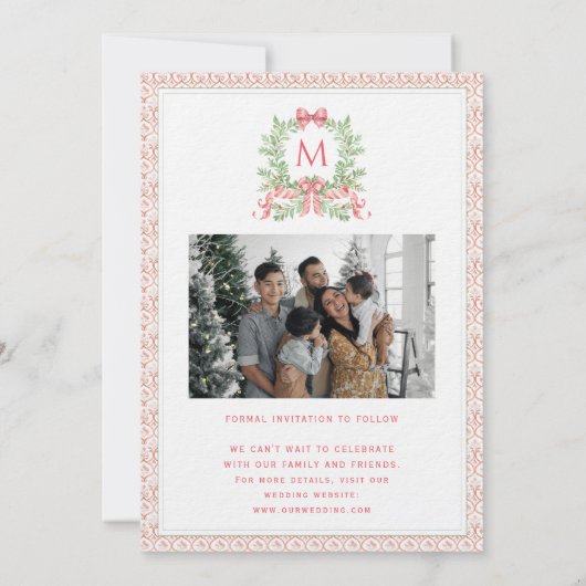 Christmas Wreath Candy Cane Bow | Photo Card Save The Date (Achterkant)
