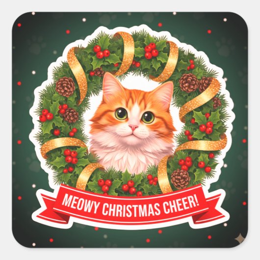 Christmas Wreath Cat Sticker – Cute Festive Kitty (Voorkant)