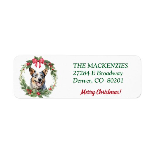 Christmas Wreath Cattle Dog Retouradres Etiket (Voorkant)