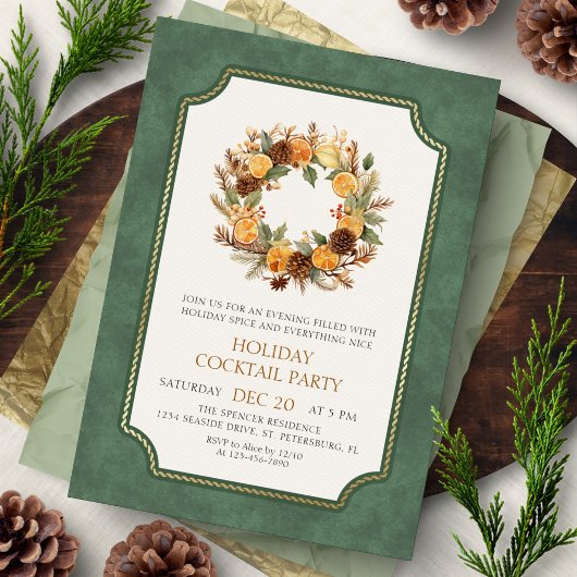 Christmas Wreath Cocktail Party Invitation Kaart