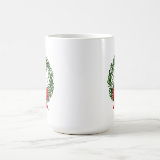 Christmas Wreath Coffee Mug with Red Bow Koffiemok (Center)