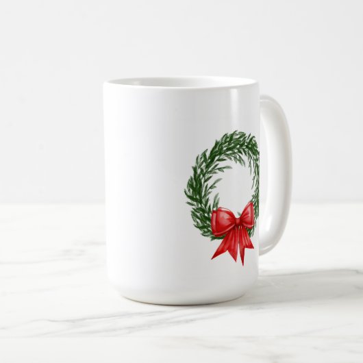 Christmas Wreath Coffee Mug with Red Bow  Koffiemok (Voorkant rechts)