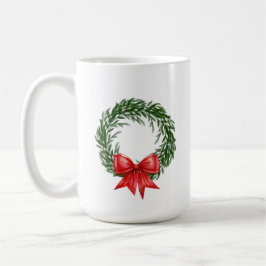 Christmas Wreath Coffee Mug with Red Bow  Koffiemok