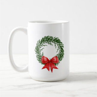 Christmas Wreath Coffee Mug with Red Bow  Koffiemok