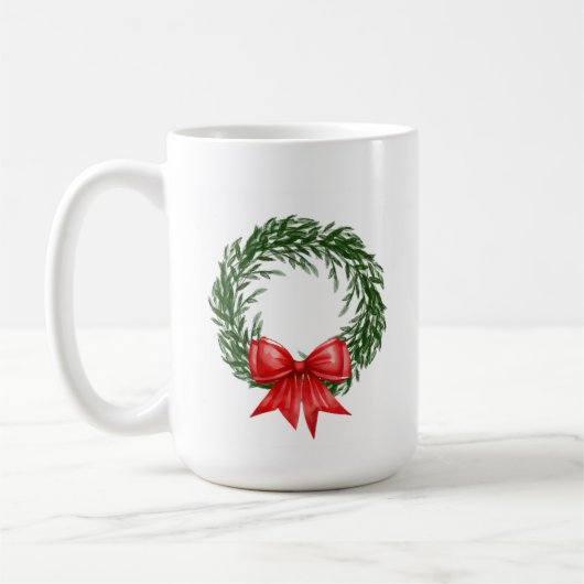 Christmas Wreath Coffee Mug with Red Bow  Koffiemok (Links)