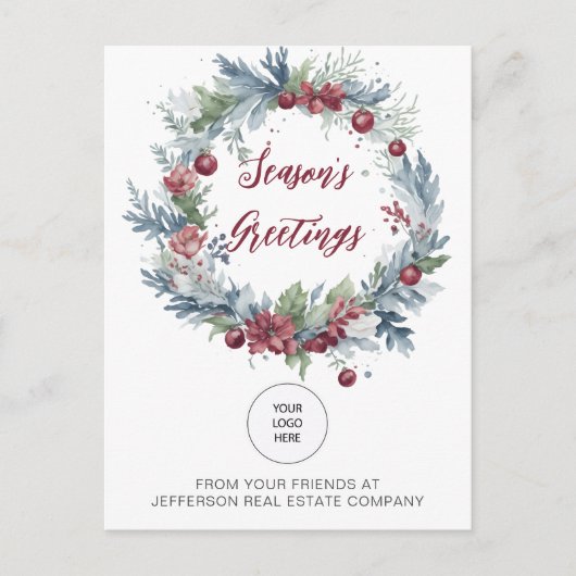 Christmas Wreath Company Logo Business Feestdagenkaart (Voorkant)