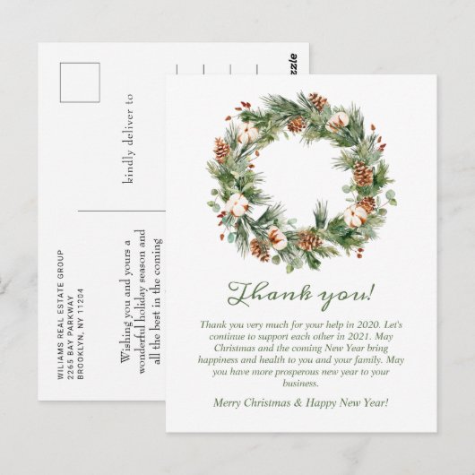 Christmas Wreath Corporate Holiday Bedankt Briefkaart (Voorkant / Achterkant)