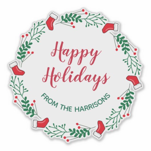 Christmas Wreath Design Sticker Label (Voorkant)