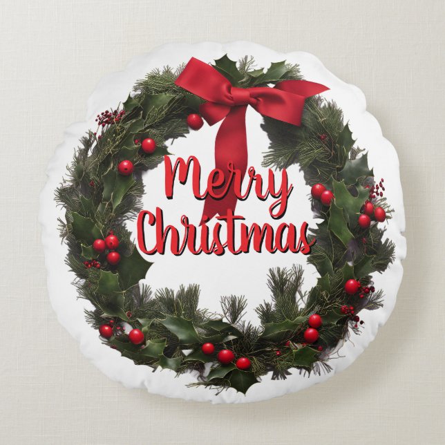 CHRISTMAS WREATH Fleece Blanket Rond Kussen (Voorkant)