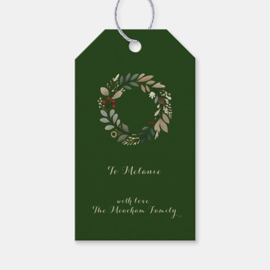 Christmas Wreath Green Gift Label Cadeaulabel (Voorkant)