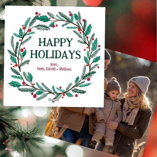 Christmas Wreath Hand-Drawn AANGEPASTE FOTO Feestdagenkaart