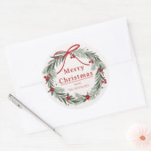 Christmas Wreath Happy Holidays Family Name | Ronde Sticker (Envelop)