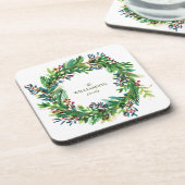 Christmas Wreath Holiday familienaam Holi Bier Onderzetter (Linkerzijde)