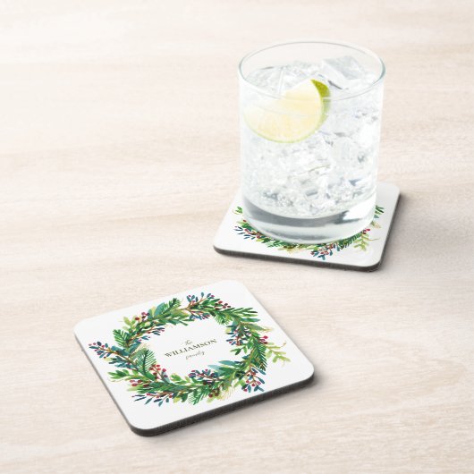 Christmas Wreath Holiday familienaam Holi Bier Onderzetter (Rechterzijde)