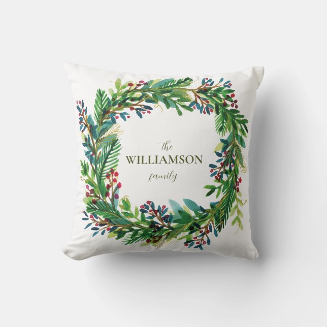 Christmas Wreath Holiday familienaam Holi Kussen (Voorkant)