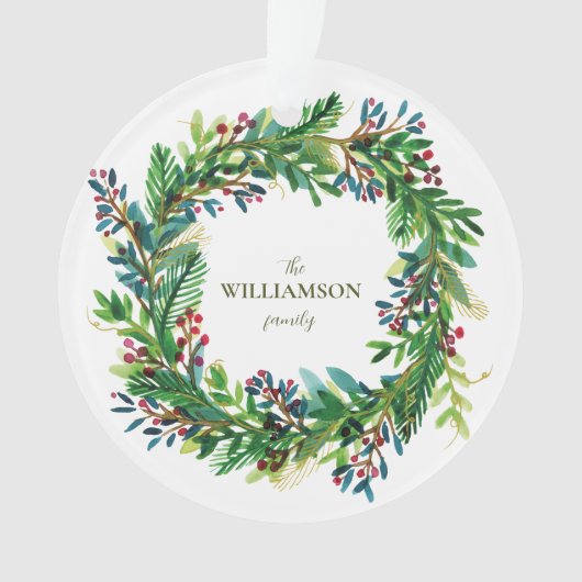 Christmas Wreath Holiday familienaam Holi Ornament (voorkant)