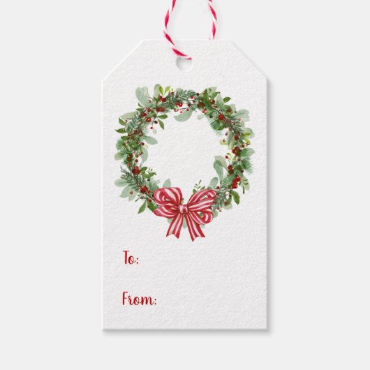 Christmas Wreath Holiday Gift Tag Cadeaulabel (Voorkant)
