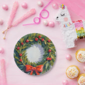 Christmas Wreath Holiday Party Geschilderd Papieren Bordje (Feest)
