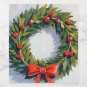 Christmas Wreath Holiday Party Geschilderd Wijn Etiket (Enkel label)