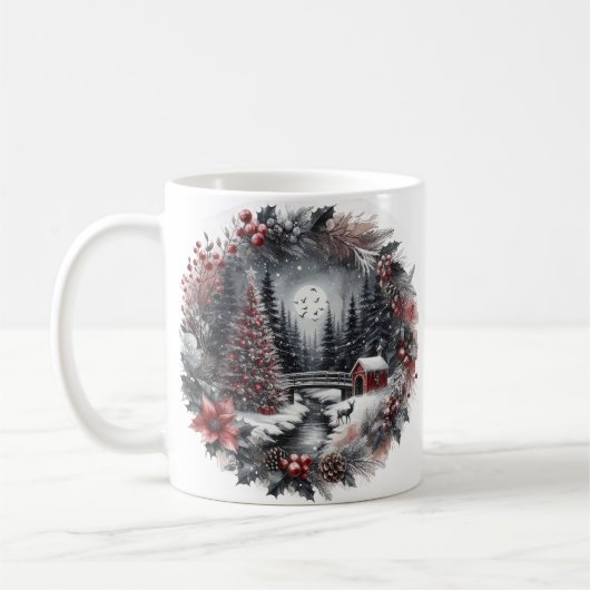 christmas wreath landscape Mug Koffiemok (Links)